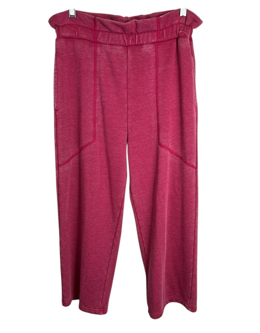 7 For All Mankind Jeans Ruffle Waist Red Burnout Crop Sweatpants Size M NWT